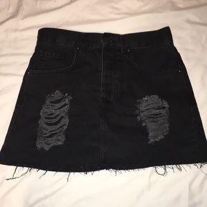 Black distressed jean mini skirt (never worn)